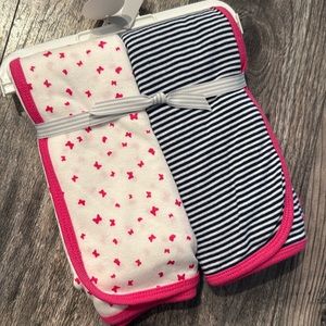 Carters set of 2 swaddle blankets 100% cotton white pink butterfly stripes new